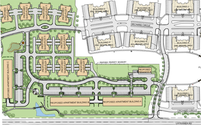 Site plan drawing for a proposed development project